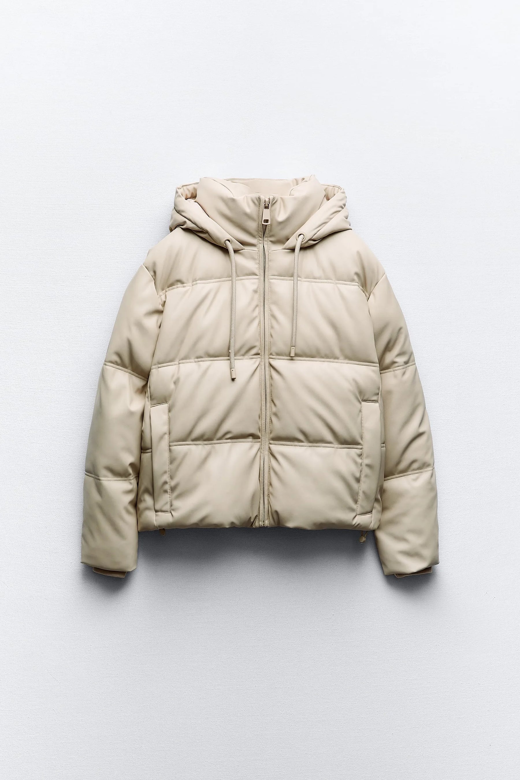 Jaqueta Puffer de Couro Acolchoada Off White LM