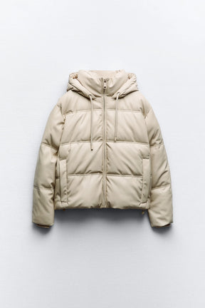 Jaqueta Puffer de Couro Acolchoada Off White LM